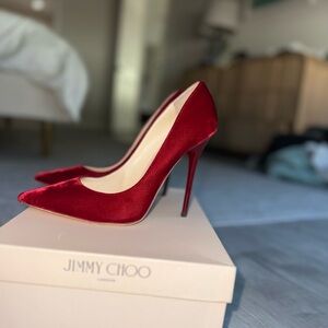 Red Velvet Jimmy Choo Pumps PERFECT heel for Holiday Parties & Christmas